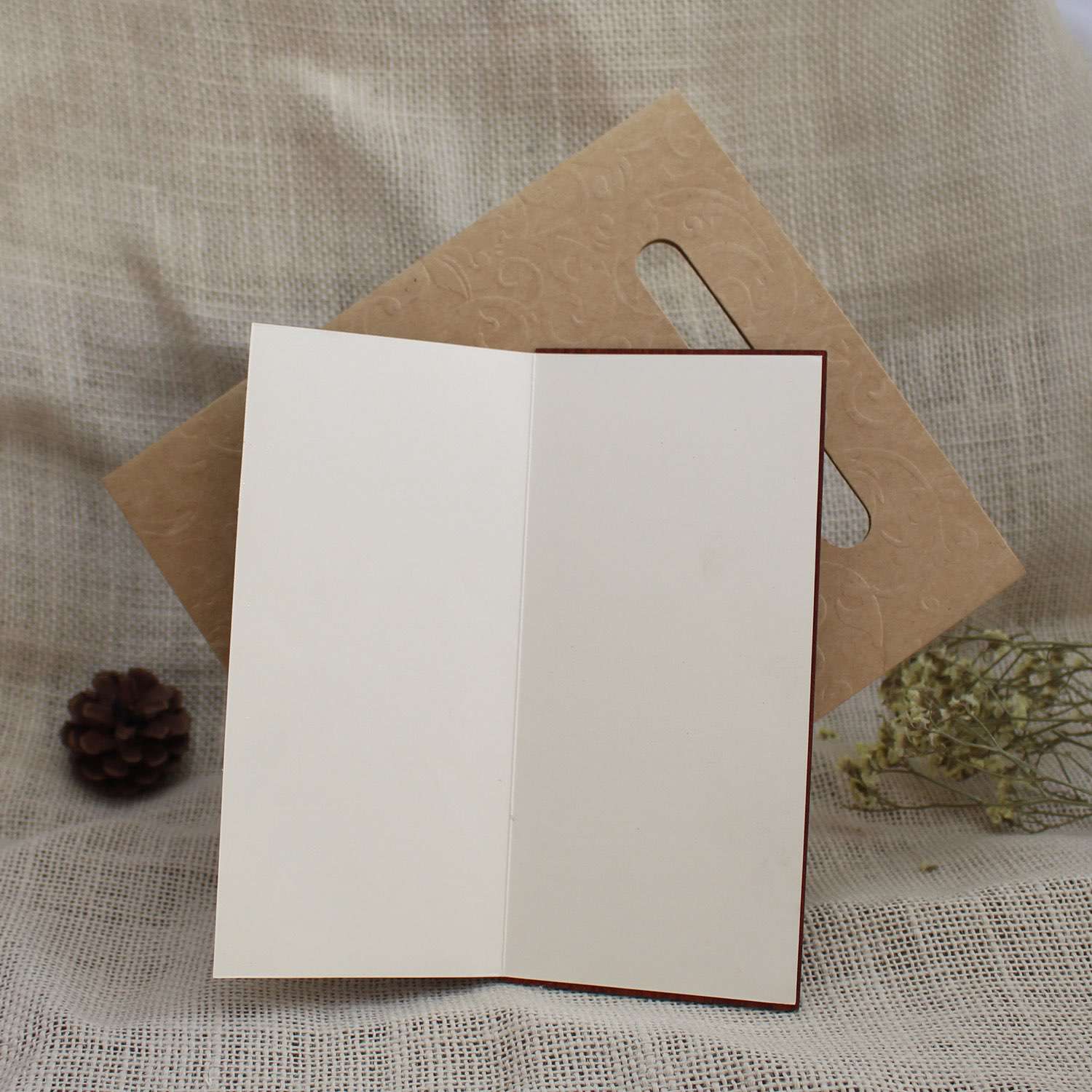 Half Fold Wooden Invitation Card Wedding Invitation Card With Hand Bag